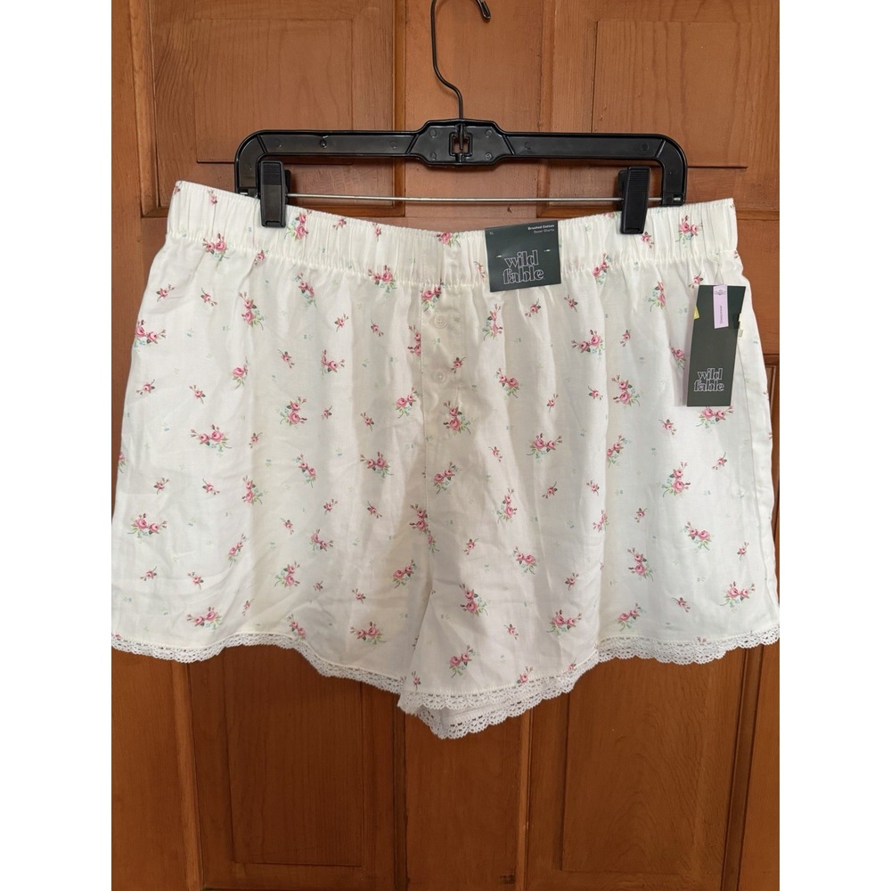 Women's Wild Fable Cream Floral Boxer Shorts Size XL NWT 100% Cotton